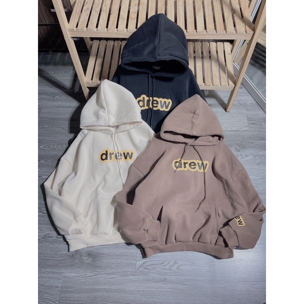 Áo nỉ hoodies Drew chữ trơn mũ 2 lớp