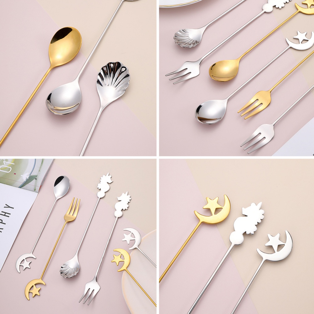 G & S Bộ Muỗng Nĩa Inox 304 Hình Cá Ngựa Có Vỏ Sò Sáng Tạo Dùng Ăn Uống