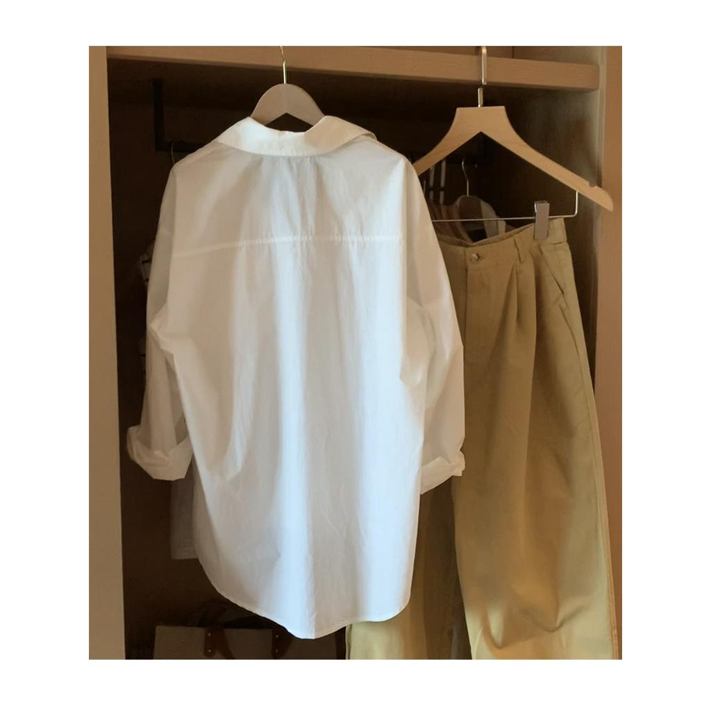 55626 Áo Sơ Mi Trắng Cơ Bản Đơn Giản Cotton Nguyên Chất