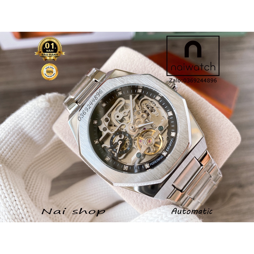 Đồng hồ nam Forsining cơ lộ máy thiết kế tối giản, máy cơ chạy automatic không cần pin, hoạt động vĩnh viễn, NaiWatch
