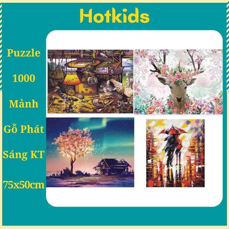 Tranh ghép hình 1000 mảnh gỗ KT 75x50cm Jigsaw puzzles có dạ quang phát sáng/ Đồ chơi xếp hình gỗ/ Bộ xếp hình