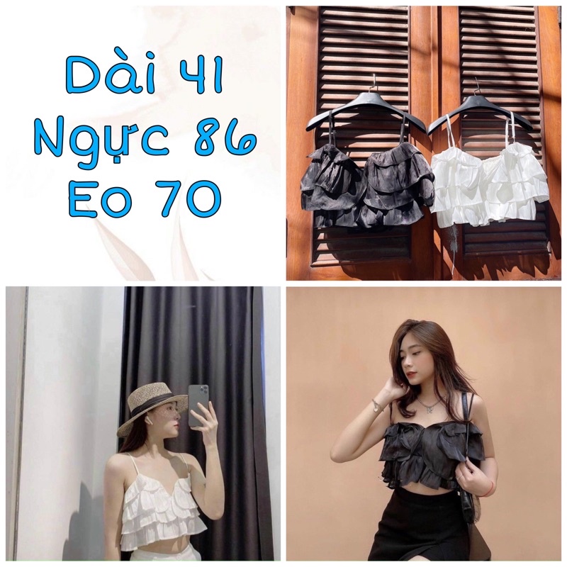 Áo Kiểu SAKURA TOP hai dây màu trắng thiết kế phần thân xếp bèo dây áo có điều chỉnh