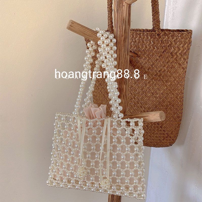 Túi kết hạt cườm giả ngọc trai handmade tròn cách điệu dáng hài hoà