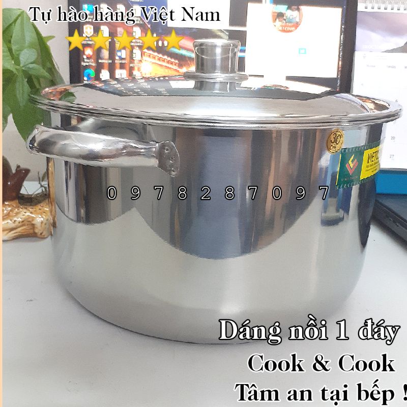 [CHÍNH HÃNG] Nồi luộc gà 3 đáy Vietcook inox 430 đủ size 24cm, 26cm, 28cm, 30cm, 32cm sử dụng được trên bếp từ