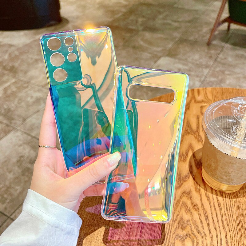 Sang Trọng Ốp Điện Thoại Mềm Trong Suốt Màu Cầu Vồng laser Cho samsung galaxy a52 a72 a32 5g s21 ultra s20 s20 fe note 20 a51 a71