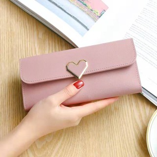 (PL001)Ví nữ/Bóp nữ dáng dài thời trang họa tiết trái tim trang trí