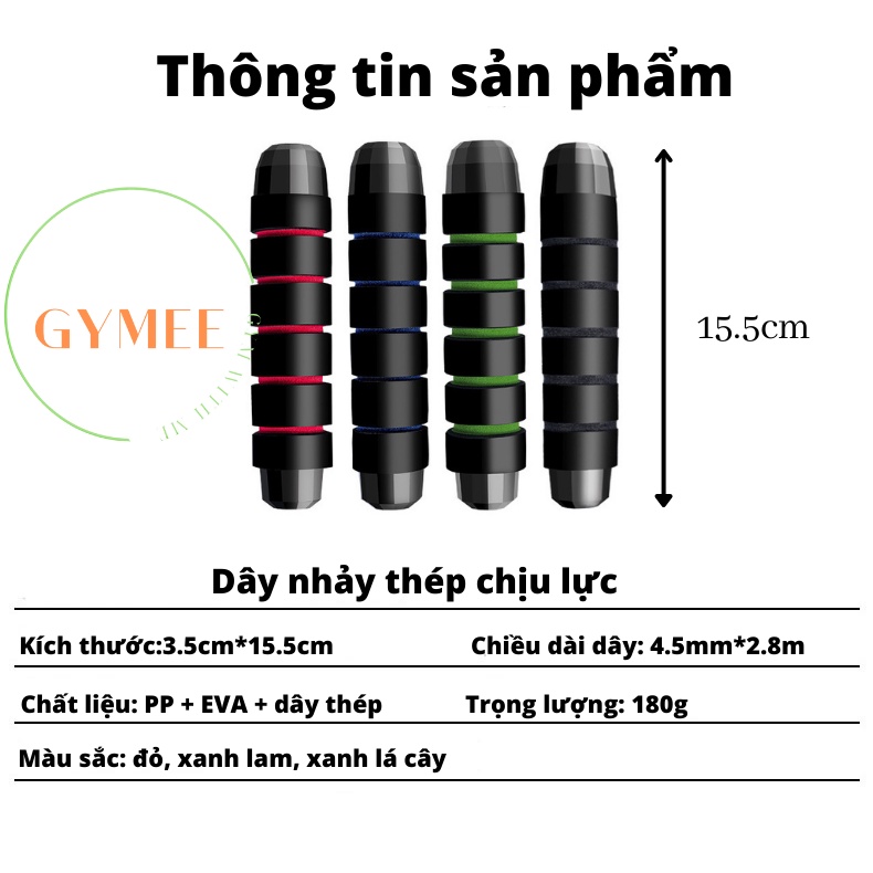 Dây Nhảy Thể Dục Thể Lực Cao Cấp GYMEE Lõi Thép Chịu Lực Rèn Thể Lực Tại Nhà Độ Bền Cao Đốt Cháy Mỡ Thừa