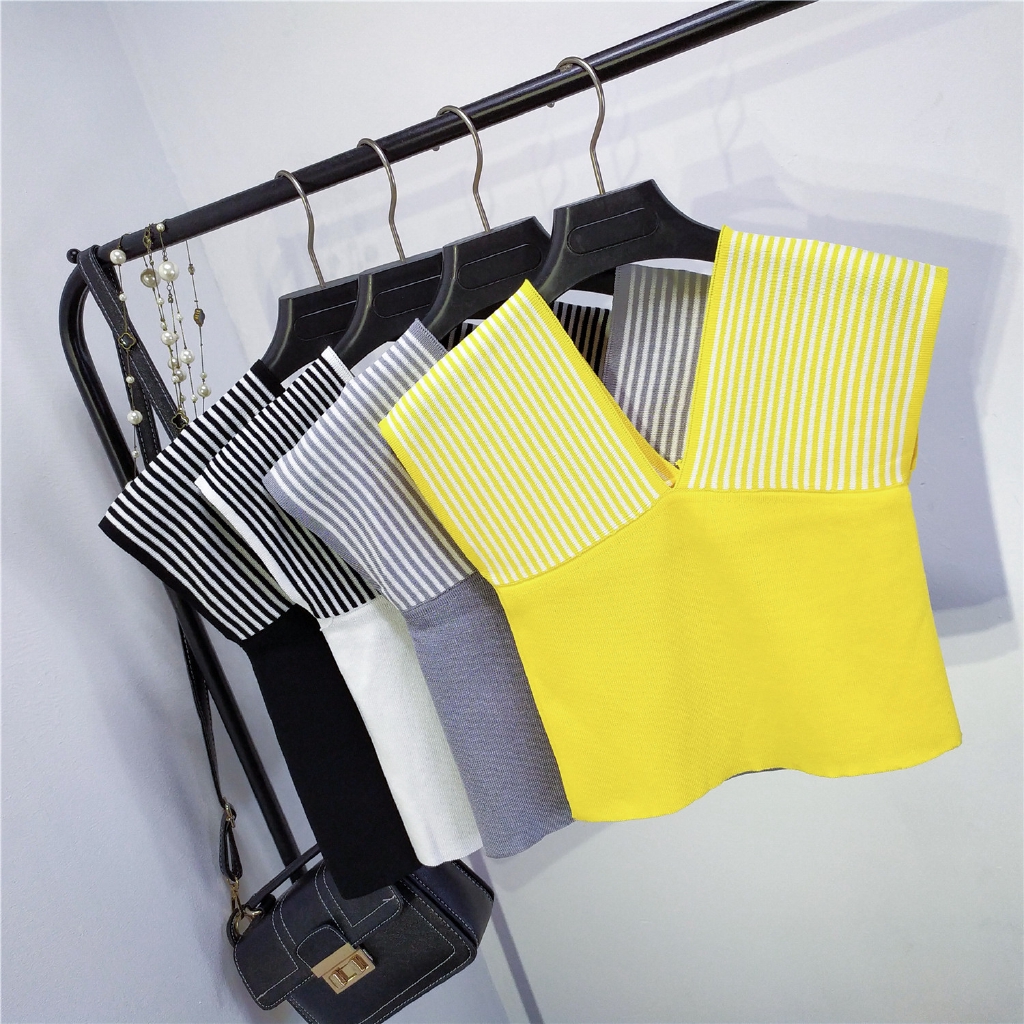 Áo dệt kim nữ không tay cổ chữ V hở lưng kẻ sọc gợi cảm | BigBuy360 - bigbuy360.vn