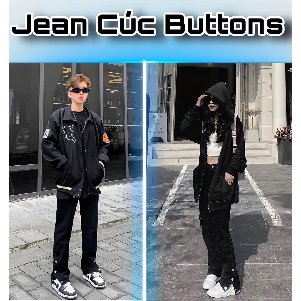 Quần Jean Buttons CÚC Pants Ống Rộng Nam  3 Cúc bấm Track Pants , Cargo Pants streat wear Cực Chất Cực Độc