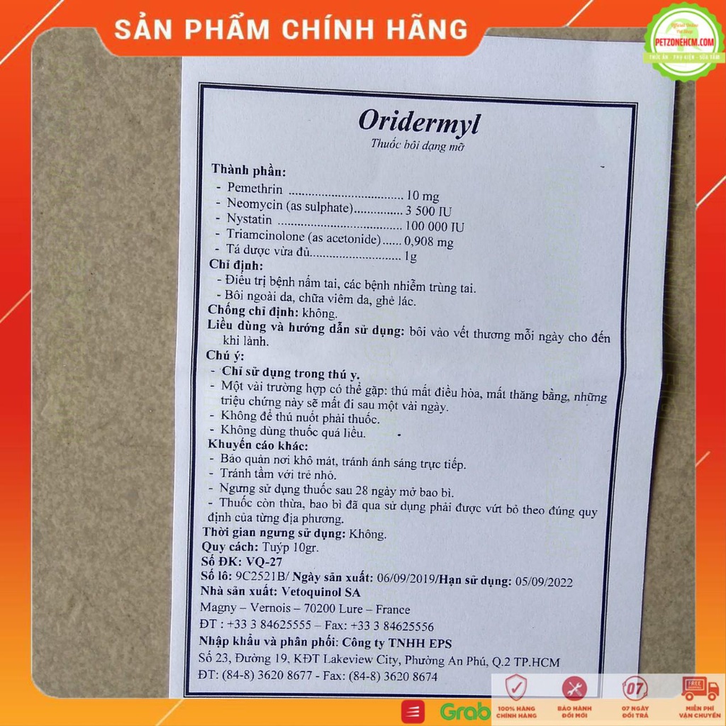 Oridermyl 10g Pháp ngăn viêm tai cho chó mèo ⚜ FREESHIP ⚜ Tuýp bôi viêm tai ngoài - tai giữa - nấm - ký sinh trùng