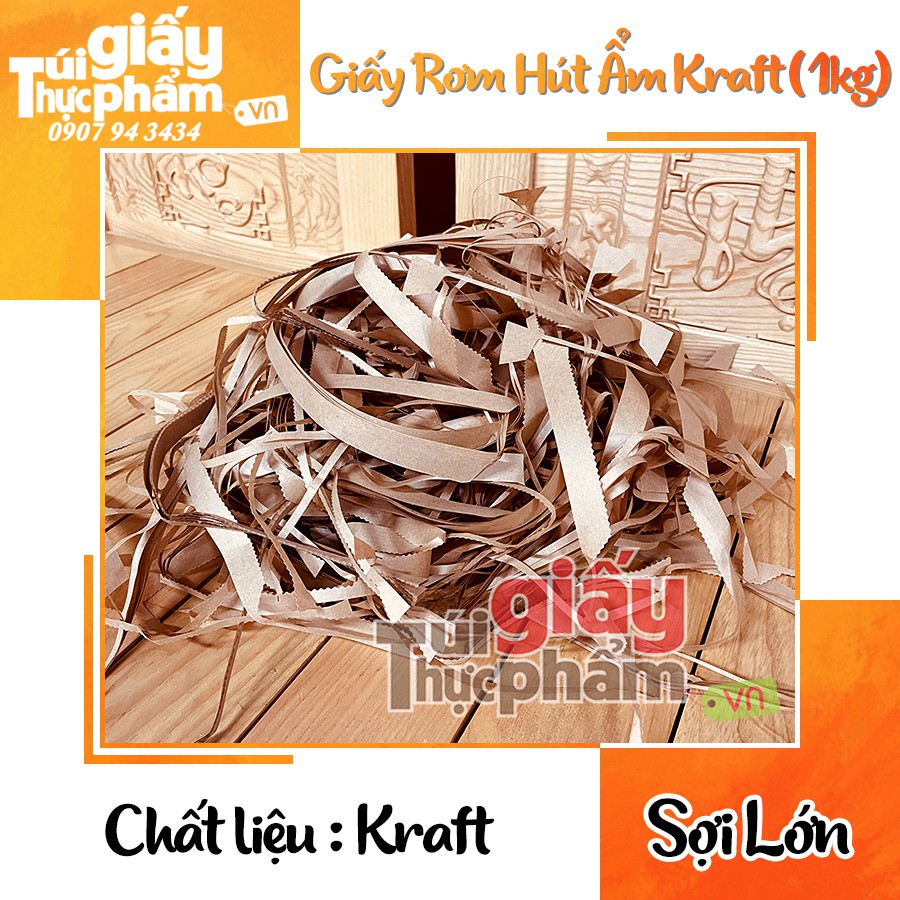 1kg Giấy Rơm Lót Hộp Quà (Kraft Nâu - Sợi Lớn)