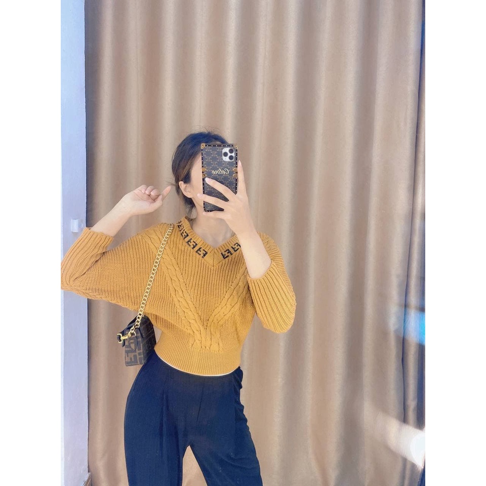 Áo len cánh dơi nữ cổ tim tay dài chất len vặn thừng dày dặn siêu ấm lên dáng siêu điệu đà