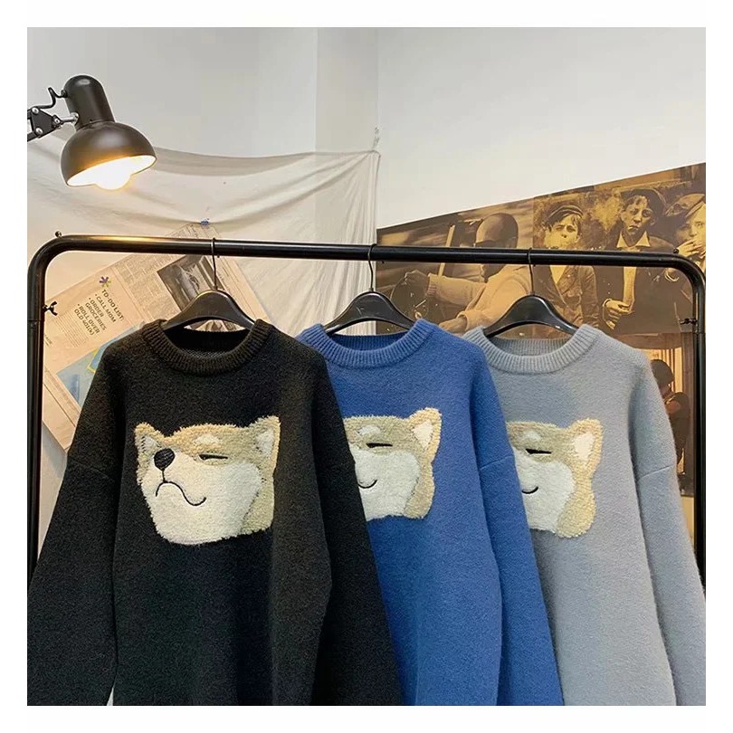 Áo Sweater Dệt Kim Dày Dặn Dáng Rộng in Hình Cún Dễ Thương Phong Cách Hàn Quốc Thời Trang Thu Đông Cho Cặp Đôi