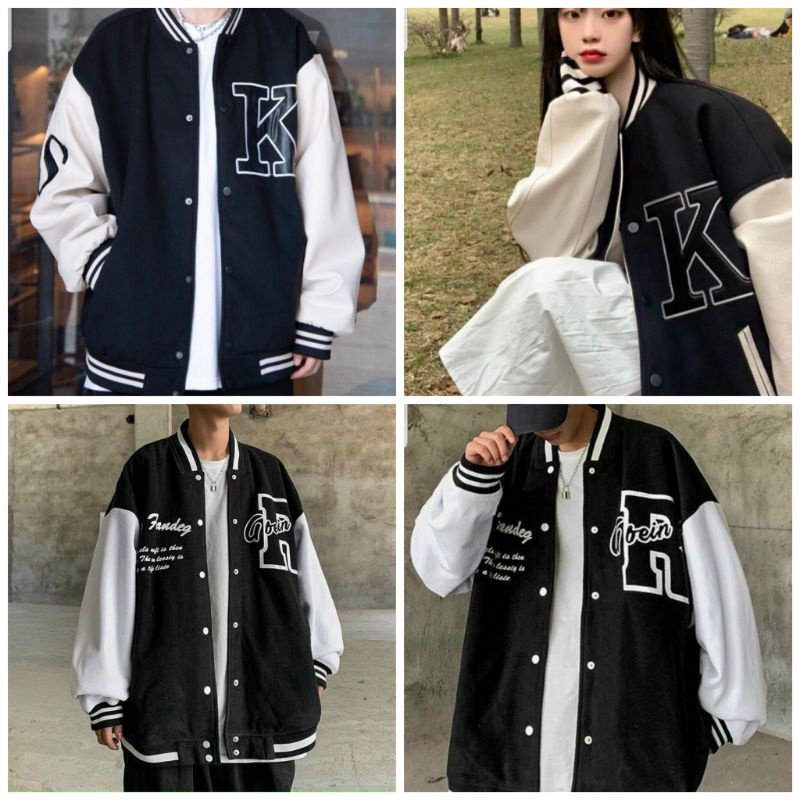 Áo Khoác Bomber Gió - Dù Unisex 2 Lớp - Kiểu Bóng Chày Chữ K - R Cặp Nam Nữ Mặc Thu Đông