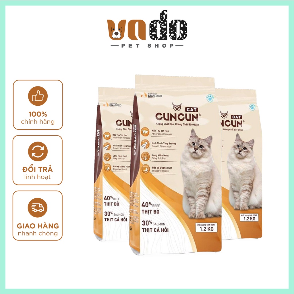 [Combo 10 gói] Hạt mèo CunCun Cat 1.2kg - Thức ăn khô cho mèo tiện dụng
