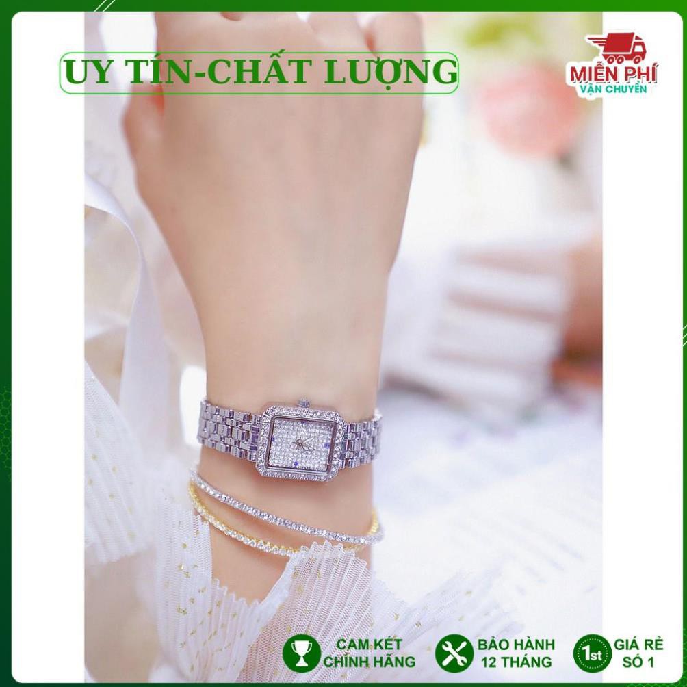 Đồng hồ nữ Bee Sister 1597 hàng chính hãng dây đính đá mặt vuông viền đá đẳng cấp
