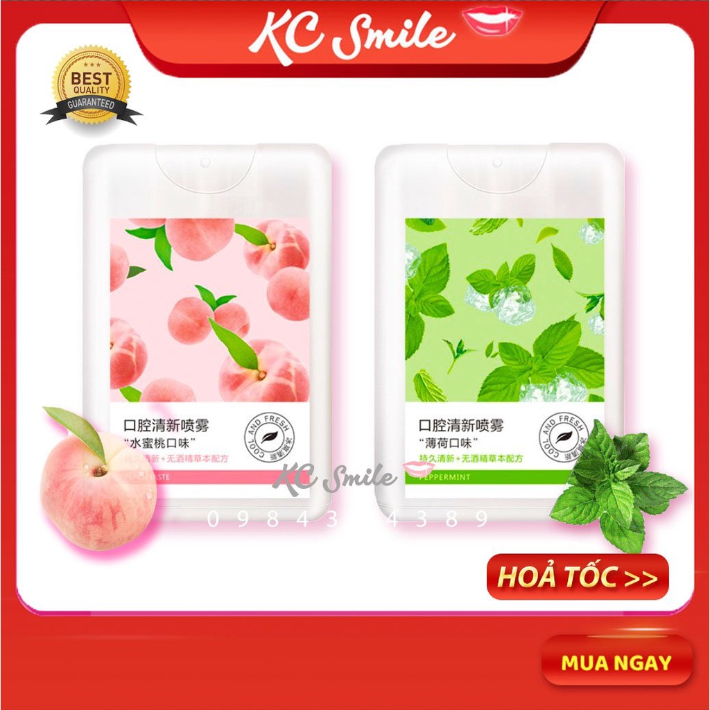 Xịt thơm miệng Heyxi vị đào và vị bạc hà bản Trung - Giúp khử mùi hôi chăm sóc răng miệng