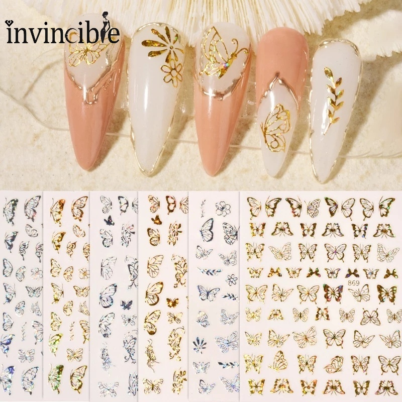 Miếng Dán Trang Trí Móng Tay Hình Bướm 3D Lấp Lánh