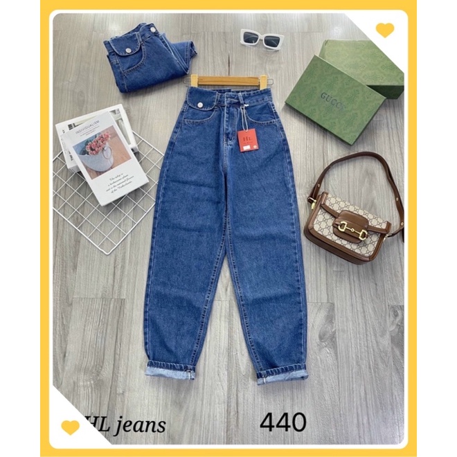 (Ảnh thật-sỉ) Quần baggy jean nữ lưng cao nắp túi 1bên màu xanh thời trang H.N.M STORE
