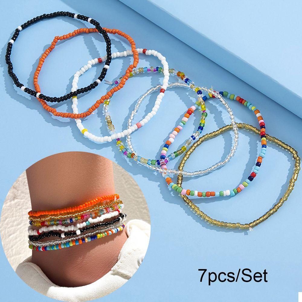 NIUYOU Set 7 Lắc Chân Co Giãn Xỏ Hạt Thủ Công Cho Nữ