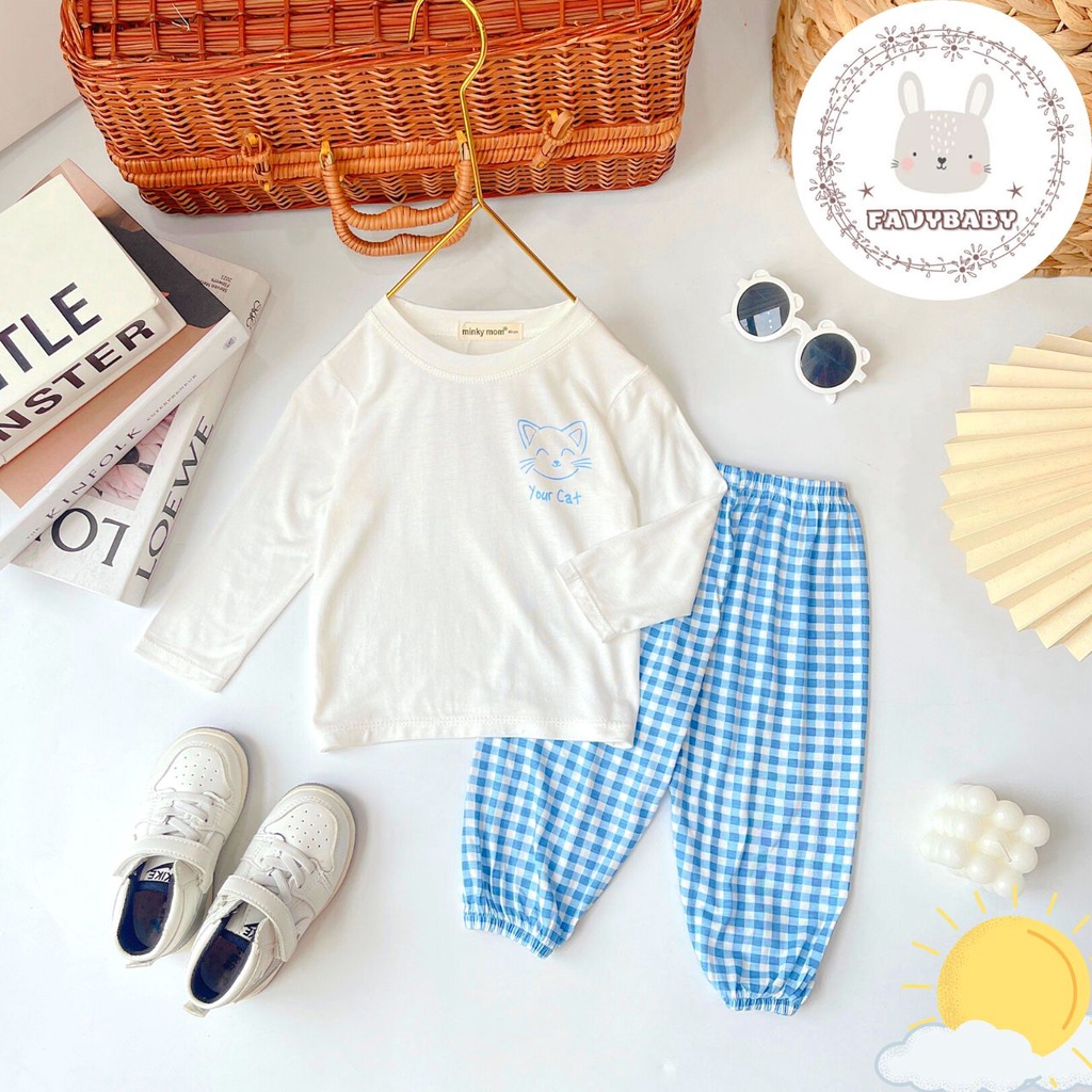 Bộ Dài Tay MINKY MOM Chính Hãng Bé Trai Bé Gái Quần Alibaba sọc Caro Đơn Sắc Bé 0 1 2 3 4 5 Tuổi - Favybaby