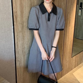 Đầm công sở trẻ trung sọc caro cổ sơ mi, váy dự tiệc phong cách Hàn Quốc chất liệu mềm mịn cao cấp