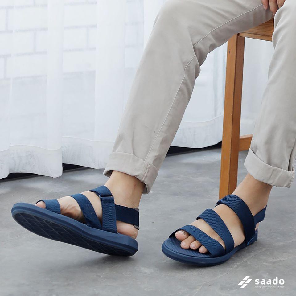[CHÍNH HÃNG] SANDAL SAADO | NN02 – Màu Xanh Đen Trơn Basic | Giày Sandal Nam Nữ Quai Chéo Cao Cấp