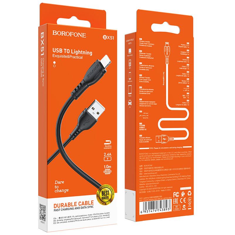 Dây cáp sạc nhanh Borofone BX51,cáp sạc chân dẹt/type C/Micro hỗ trợ sạc nhanh 2.4A và truyền dữ liệu