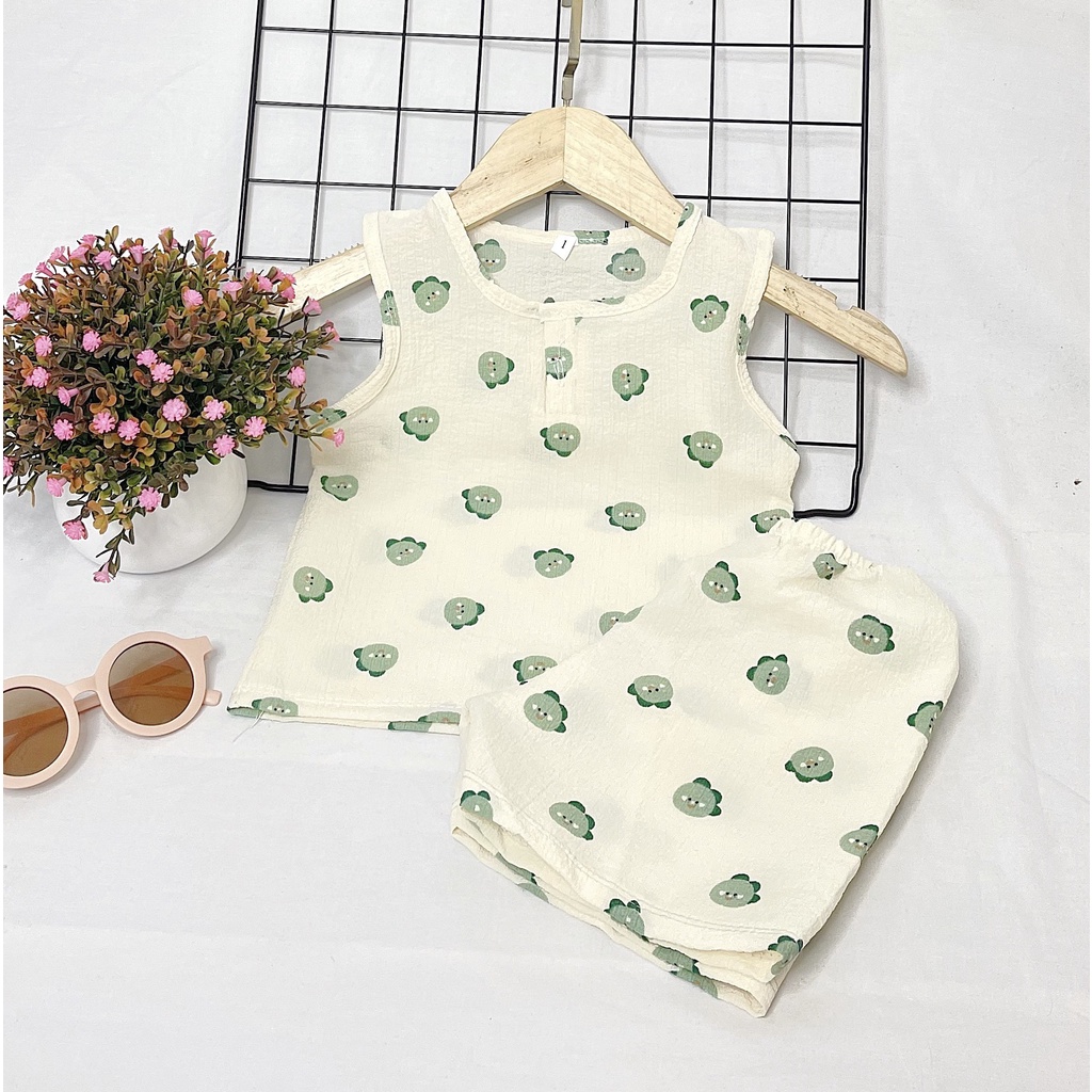 Đồ bộ quần áo ba lỗ cho bé chất đũi xô muslin AM753