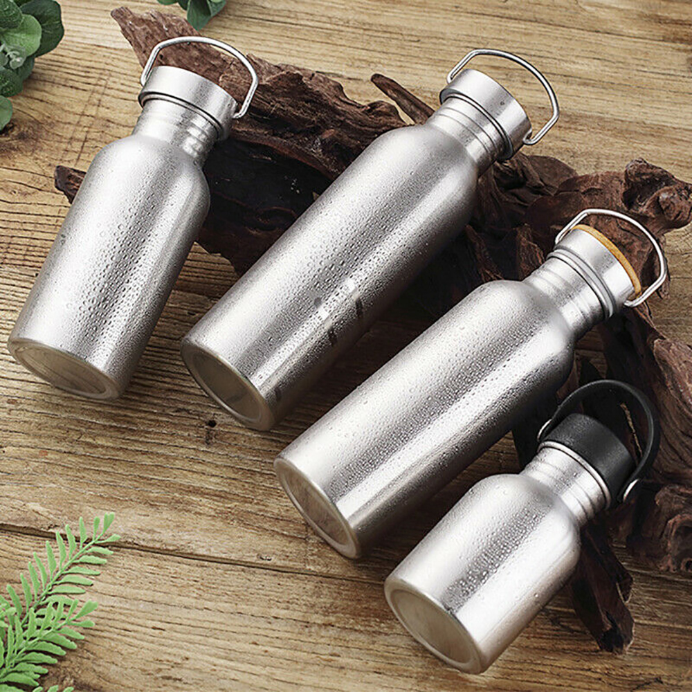 COZEE Portable Bicycle Water Bottles Leak-Proof Stainless Steel Water Bottle Vacuum Single Walled Sports Fitness Bamboo Lid Insulated Metal Flask