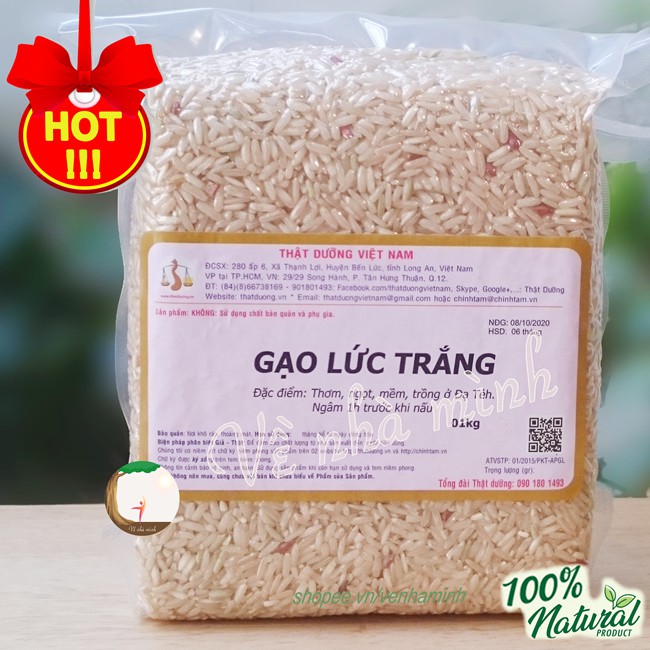 GẠO LỨT TRẮNG 4 THÁNG HỮU CƠ TRỒNG TỰ NHIÊN 1KG dùng ăn dưỡng sinh, thực dưỡng, eatclean, ăn chay, ăn kiêng giảm cân