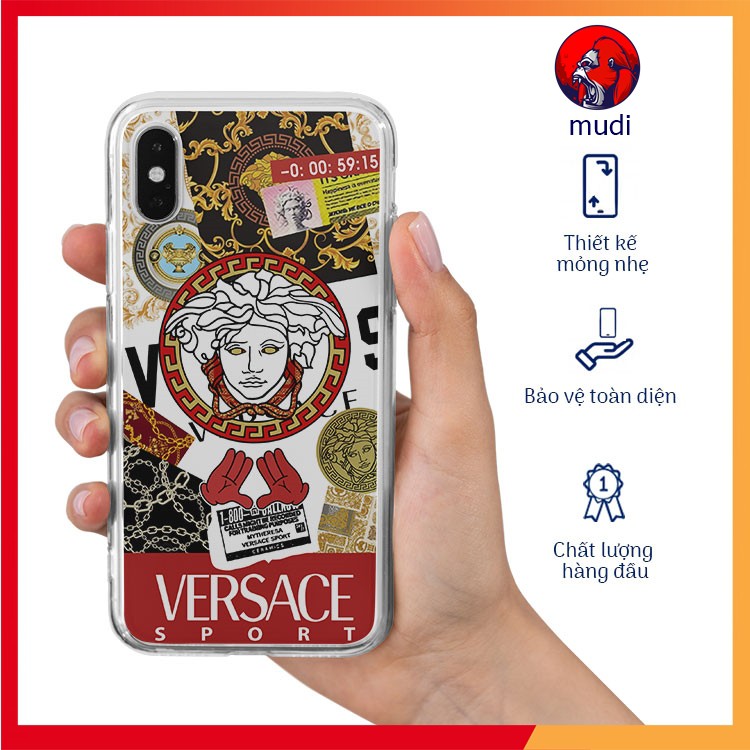 Ốp lưng MUCDI Versace, trong suốt, ôm máy, không ố vàng cho IPHONE 7 7 PLUS 8 8 PLUS X XS XS MAX 11 PRO MAX 12 PRO MAX