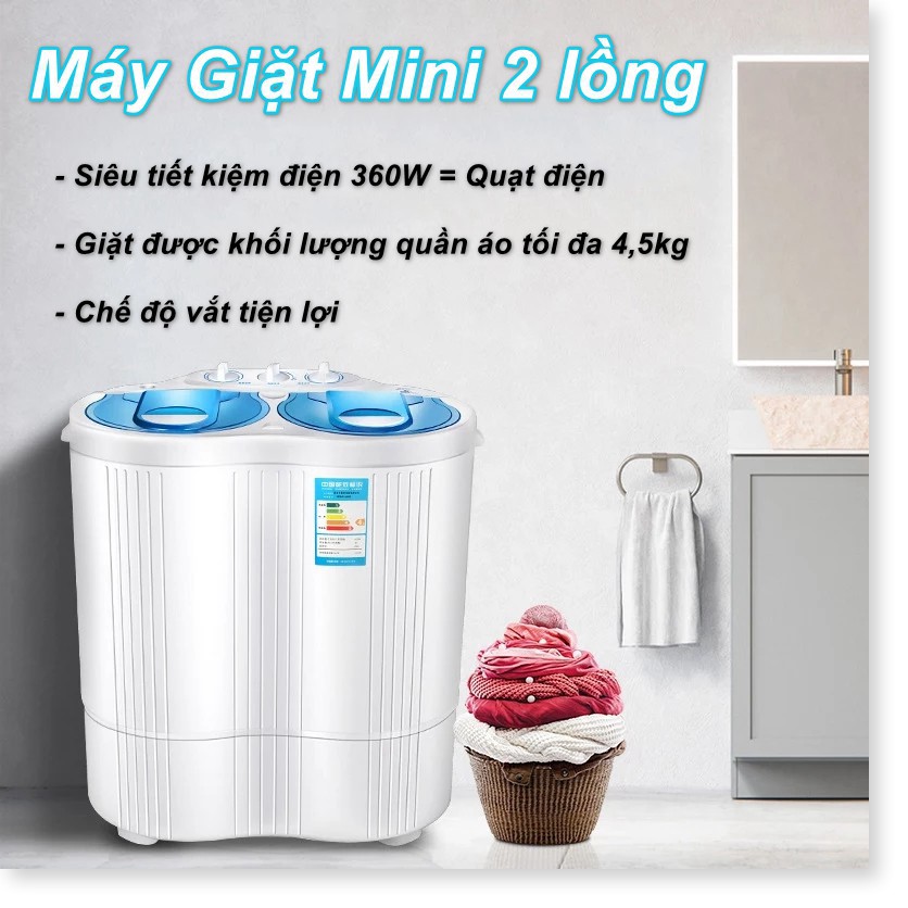 Máy Giặt Mini 2 Lồng 4,5kg tiết kiệm điện (Phiên bản nâng cấp vắt khô hơn)-TTHome