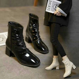 Bốt nhăn da bóng đế vuông cao 5 phân và 7 phân