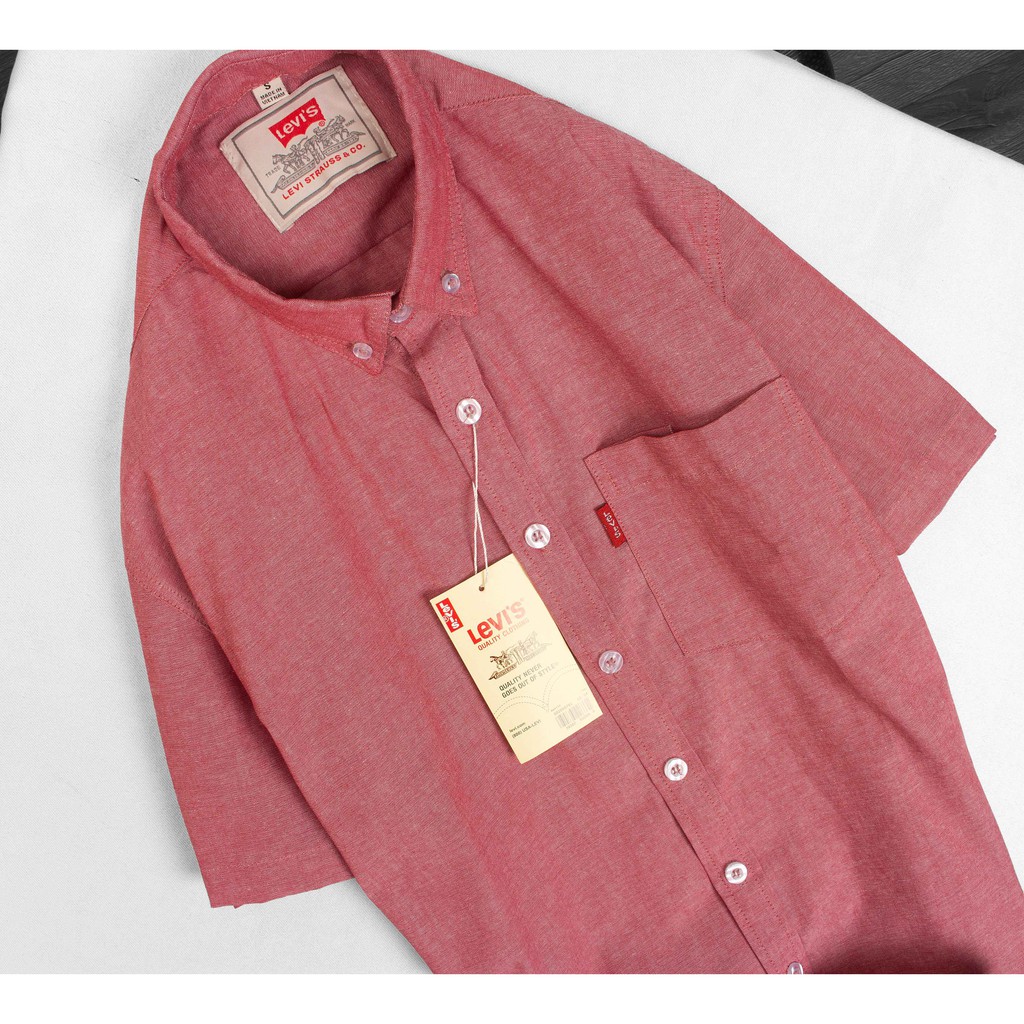 Áo sơ mi nam LEVIS cao cấp ngắn tay màu hồng San Hô vải Oxford xuất khẩu - Đẹp Trai Soái Ca