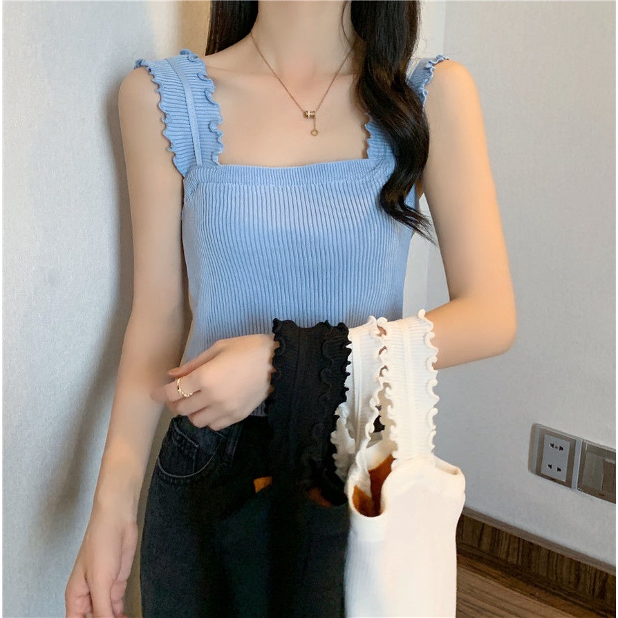 Áo dệt kim sát nách vải lông cừu dày giữ ấm mùa thu đông cho nữ