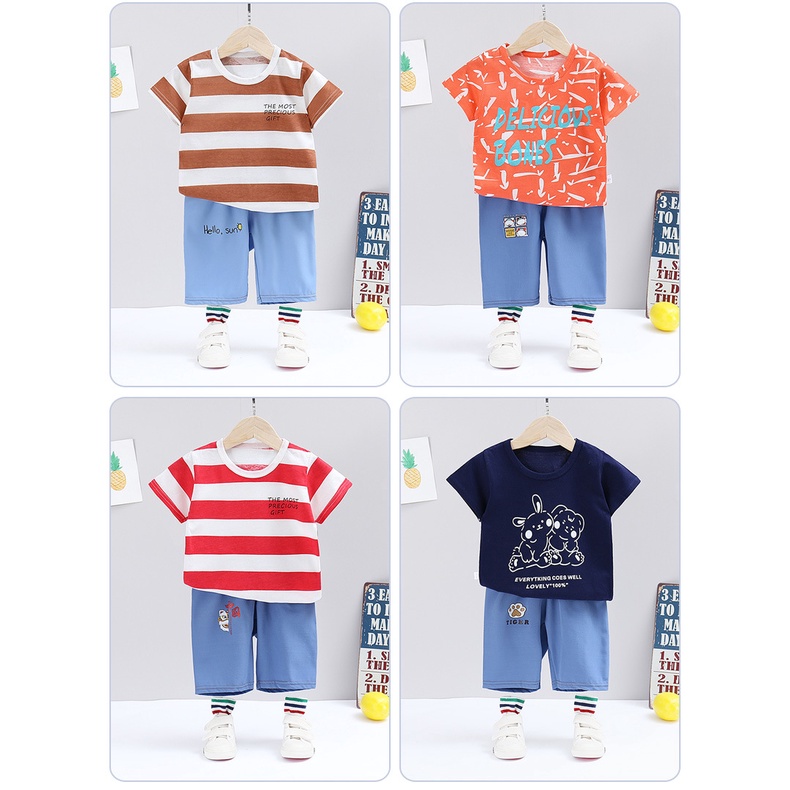 Bộ Quần Áo Cotton Ngắn Tay Thoải Mái In Họa Tiết Hoạt Hình Phong Cách Hàn Quốc Cho Bé 70-130cm