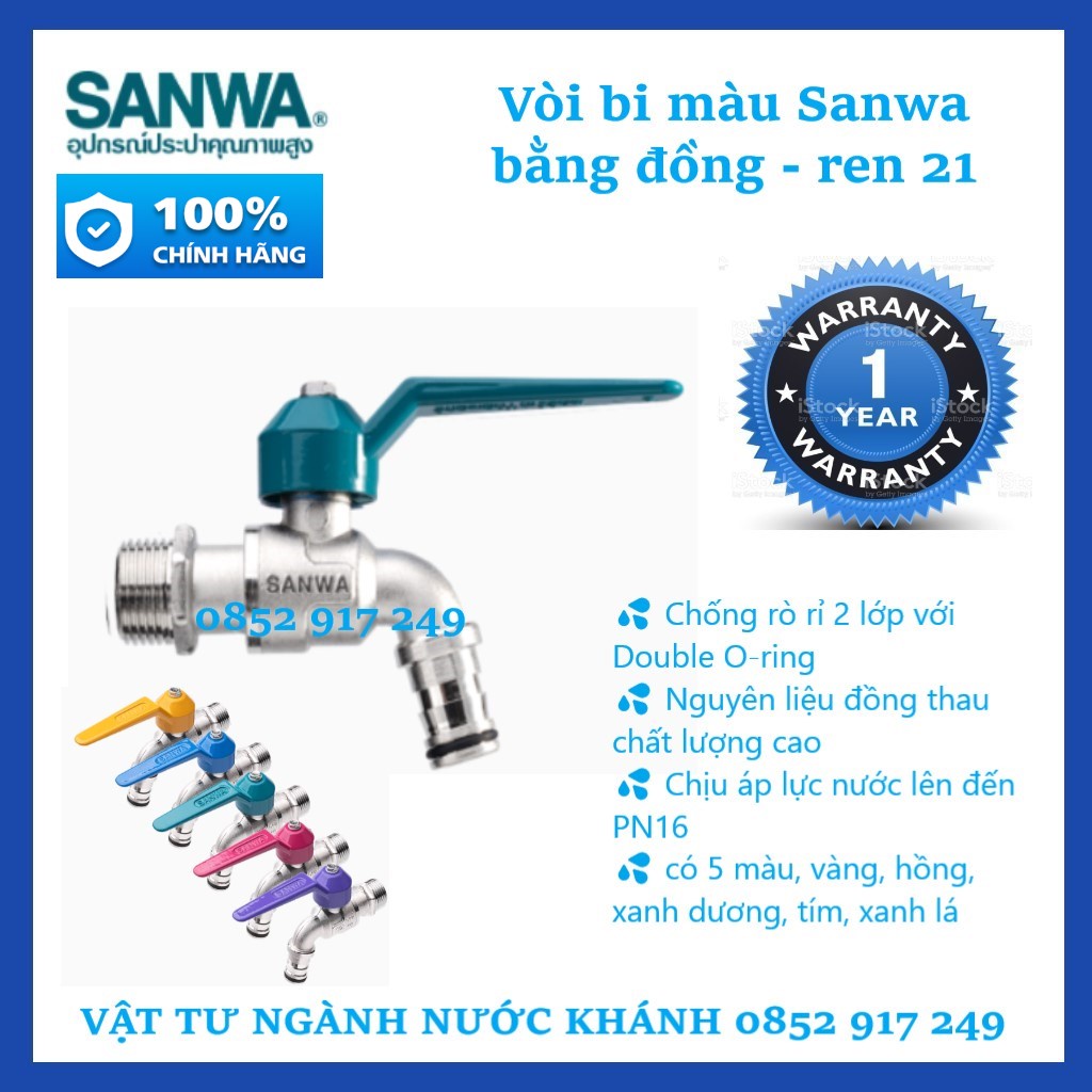 Van vòi Sanwa Thái Lan DN15 Phi 21