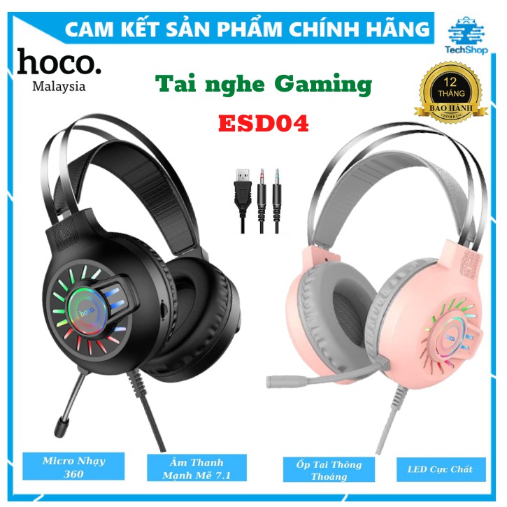 Tai Nghe Bluetooth - Tai nghe Gaming Hoco ESD04 Có Mic Đàm Thoại-Head Phone Chụp Tai Cho Game thủ-Bass Mạnh-Pin Khủng