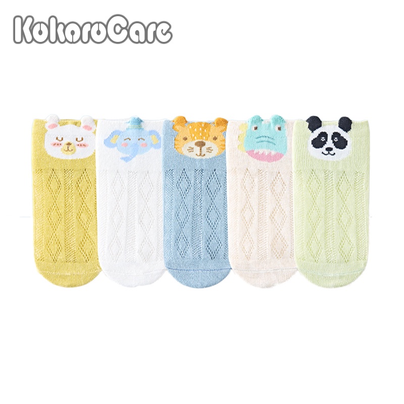 Set 5 đôi vớ cotton KokoroCare YSZ-09 phối lưới mỏng hình động vật hoạt hình thời trang 2022 cho trẻ em 1-12 tuổi S-XL