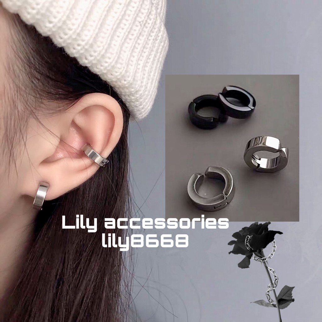 Thick Hoop Earcuff kẹp tai titan tròn không cần xỏ lỗ không gỉ không đen không dị ứng cho nam và nữ unisex