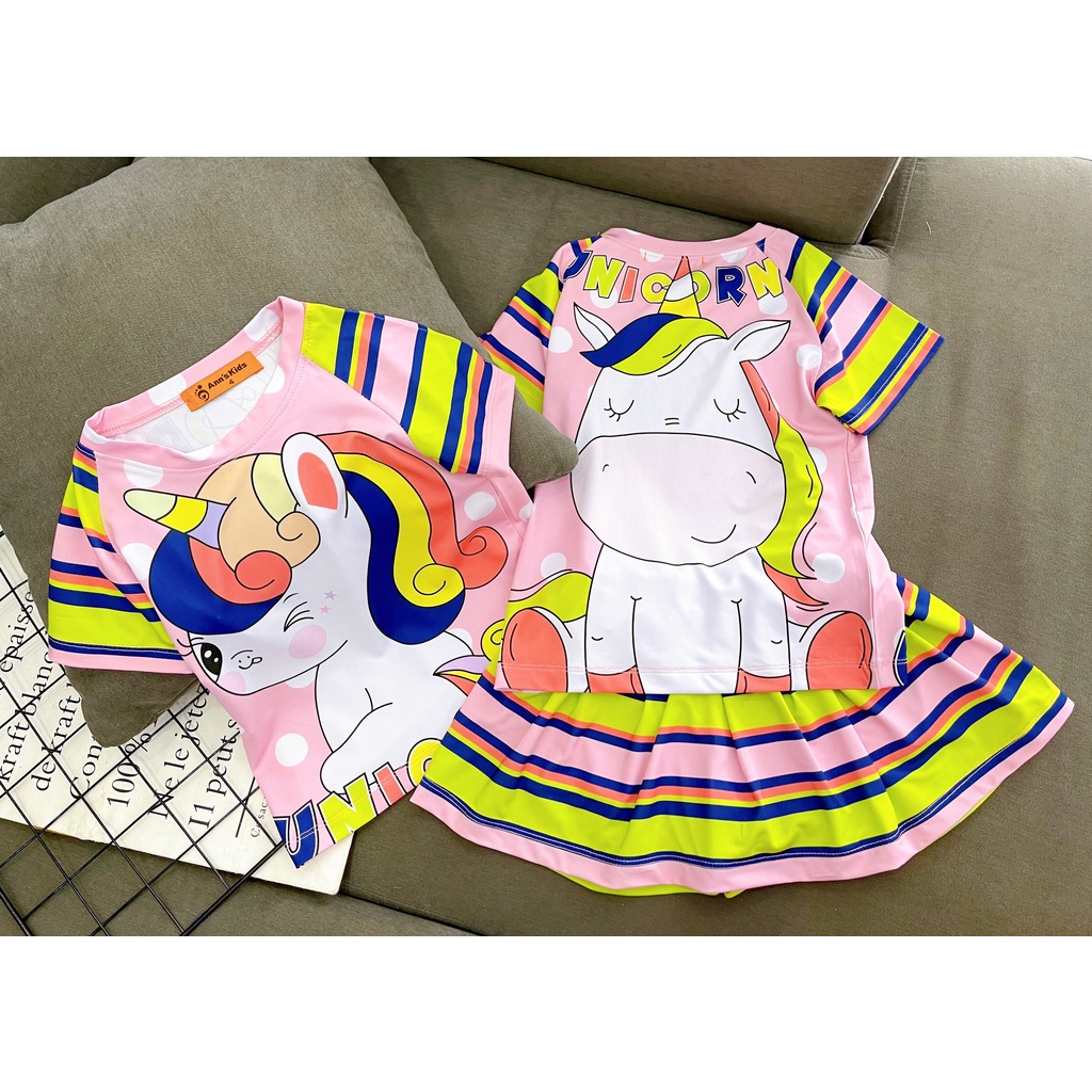 Váy Cho Bé Gái Set Áo Váy Đầm Liền Quần Thun Lạnh 3D Dễ Thương Size Nhí Đại 9-43 Kg In Hình Hot Trend Homie Kids