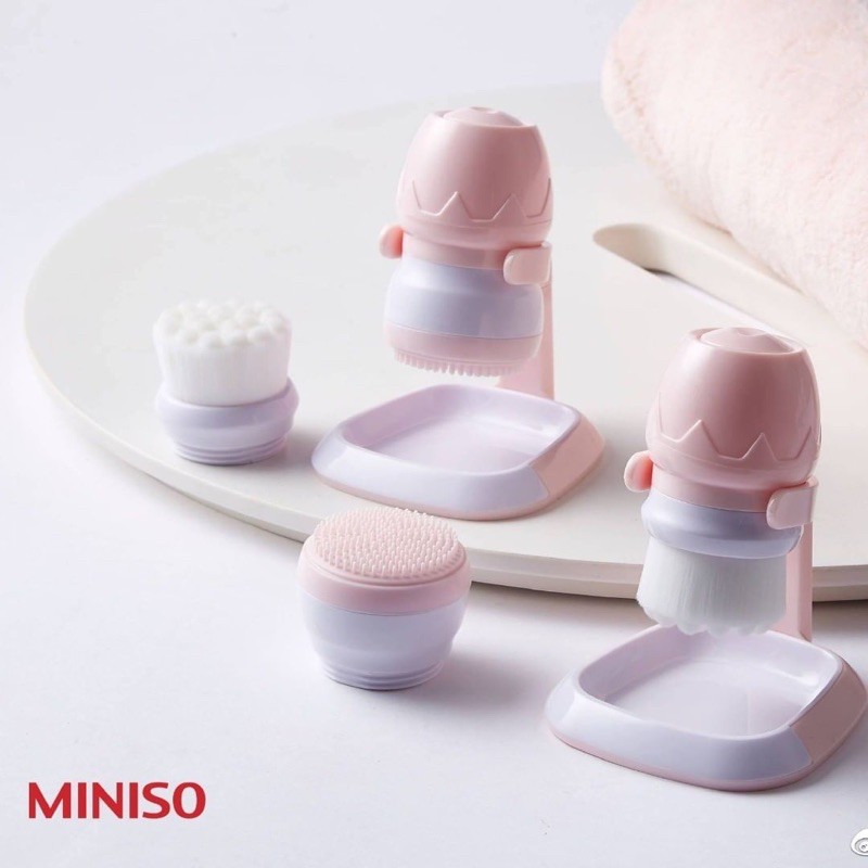 Miniso (hàng Mới Về) Cọ Rửa Mặt Miniso 2 Trong 1 Màu Hồng Tiện Dụng