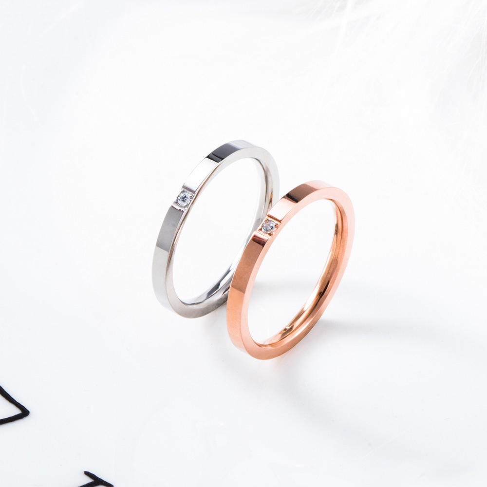 Nhẫn thép titan MAYEBE LAVEND màu vàng hồng/ màu bạc đính đá kim cương phong cách Hàn Quốc cho cặp đôi