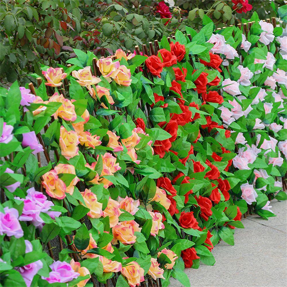 Hàng Rào Hoa Hồng Nhân Tạo Màu Cầu Vồng Trang Trí Ban Công Sân Vườn