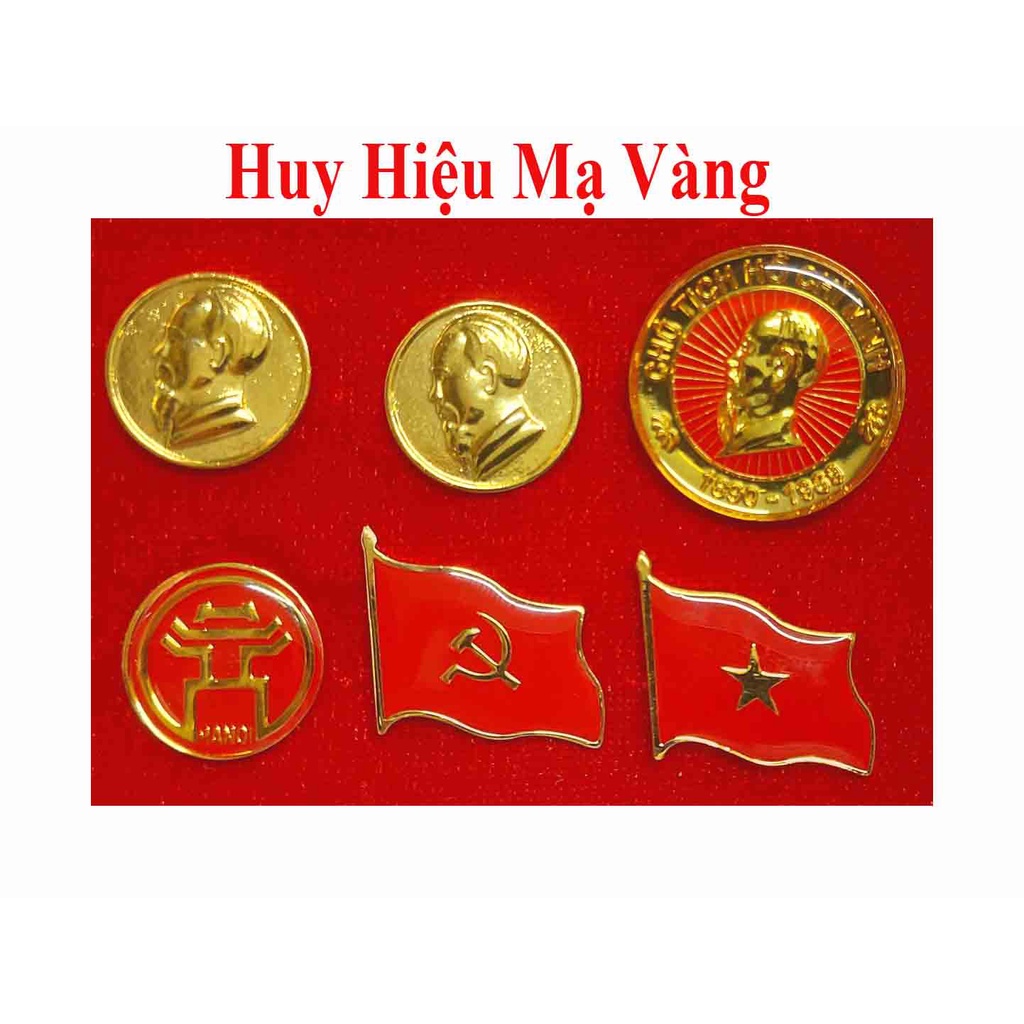 HUY HIỆU BÁC HỒ, CỜ ĐẢNG MẠ VÀNG 18K 100%