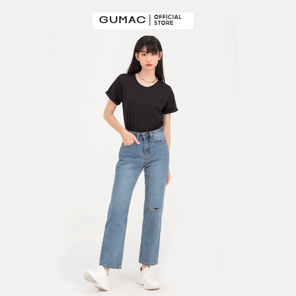 Quần jeans ống rộng GUMAC phong cách hàn quốc đủ size QJB734