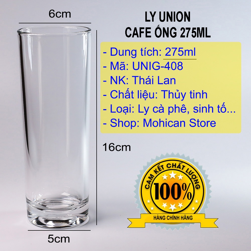 Ly thủy tinh Union cà phê ống 270ml, cốc cao cấp uống nước đẹp giá rẻ, nhập khẩu Thái Lan MOHICAN UNIG-408