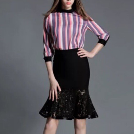 CHÂN VÁY BÚT CHÌ có khóa séc kéo phối ren đuôi cá thời trang nữ