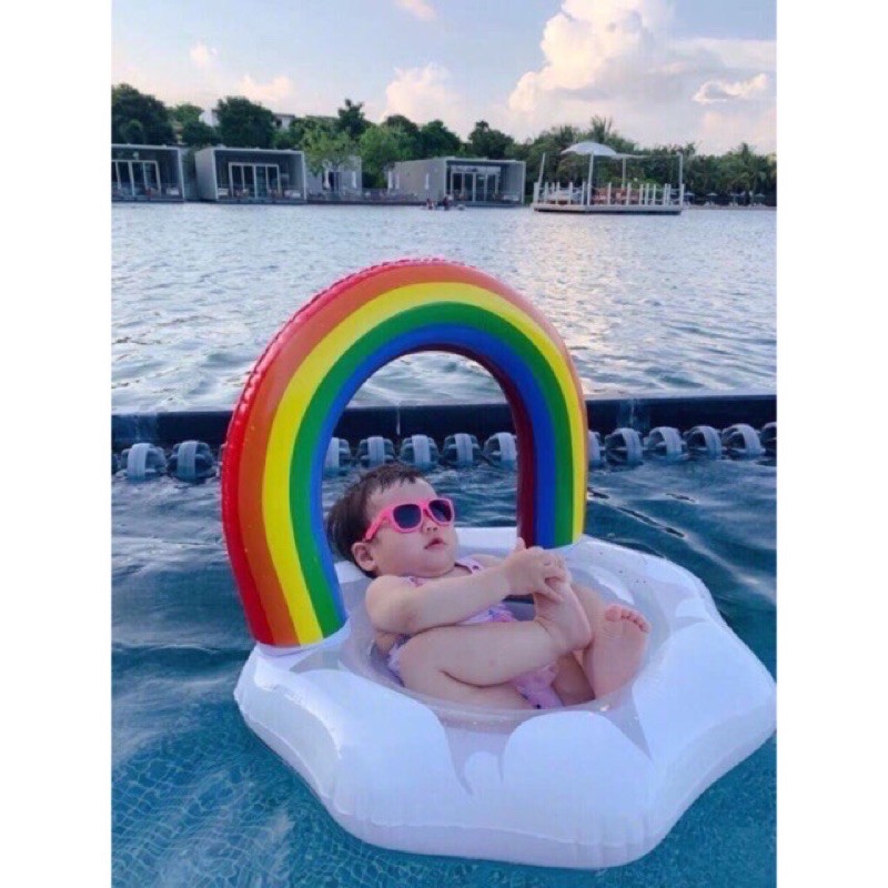 Phao Bơi Mây Cầu Vồng Chống Lật An Toàn Cho Bé 0-4 Tuổi Kèm Bơm Tay
